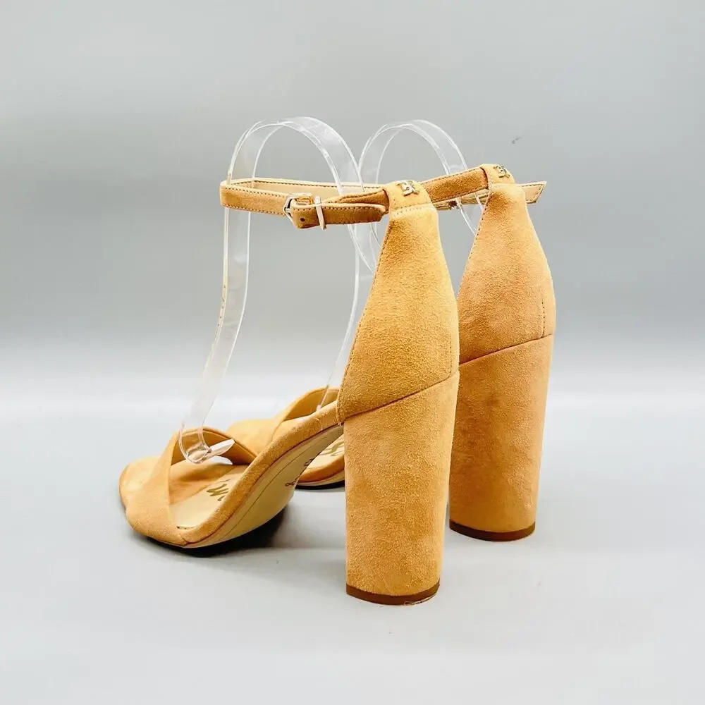 Sam Edelman Sandals Womens 9 Beige Suede Yaro Ankle Strap Block Heel Shoes